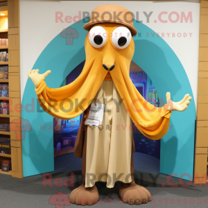 Gold Squid maskot kostume...
