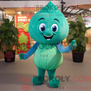 Cyan Spinach mascot costume...