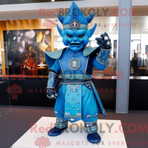 Blue Samurai mascot costume...