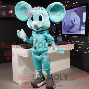 Cyan Mouse maskot kostume...