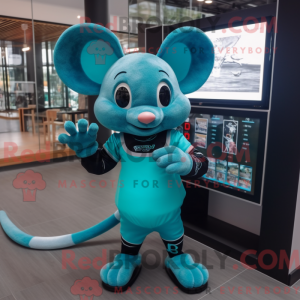 Cyan Mouse mascot costume...