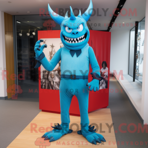 Cyan Devil mascot costume...