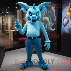 Cyan Devil mascot costume...