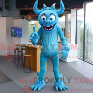 Cyan Devil mascot costume...