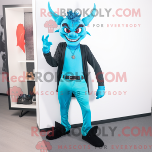 Cyan Devil mascot costume...