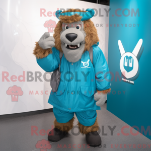 Cyan Bison maskot kostume...