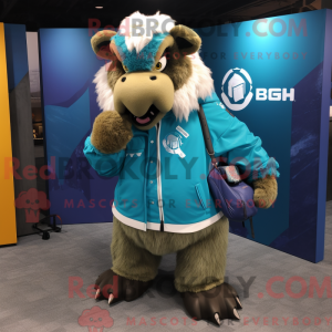Cyan Bison maskot kostume...