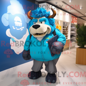 Cyan Bison maskotdraktfigur...