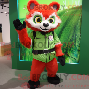 Lime Green Red Panda mascot...