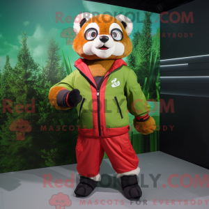 Lime Green Red Panda mascot...