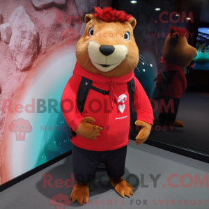 Rød Capybara maskot kostume...