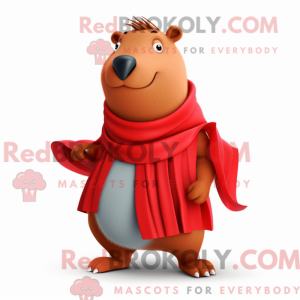 Rød Capybara maskot kostume...