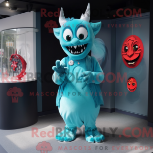 Cyan Devil mascot costume...