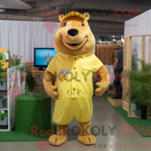 Gul Capybara maskot kostume...