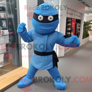 Blå Ninja maskot kostume...