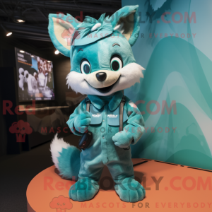 Teal Fox maskotdraktfigur...