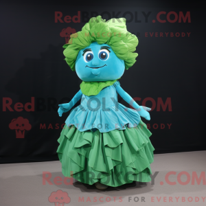 Cyan spinat maskot kostume...