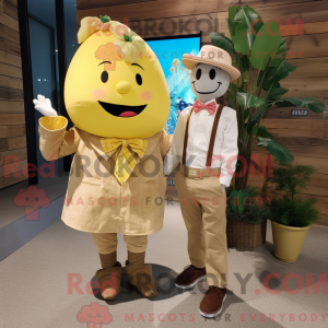 Beige Mango mascot costume...