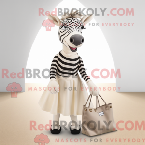 Beige Zebra maskot kostume...