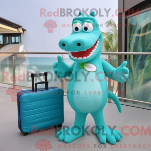 Cyan krokodille maskot...