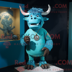 Cyan Minotaurus Maskottchen...