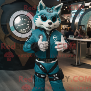 Teal Lynx mascot costume...