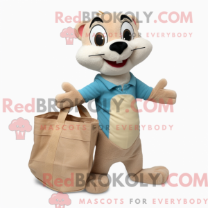 Beige Weasel maskot kostume...