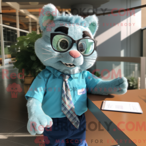 Cyan Cat mascot costume...