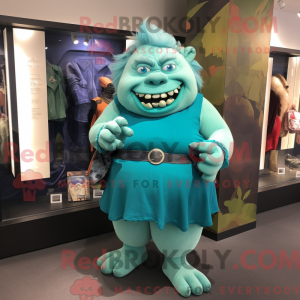 Teal Ogre mascot costume...