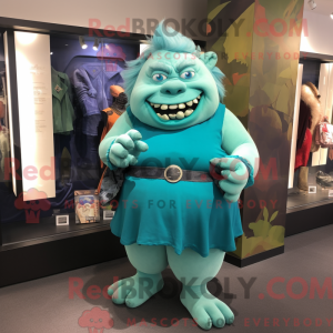 Teal Ogre mascottekostuum...