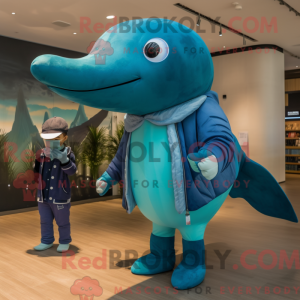 Teal Humpback Whale mascot...
