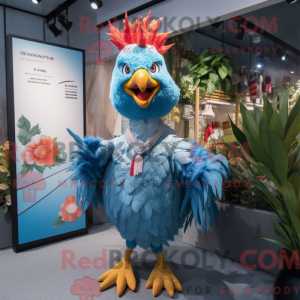 Cyan Rooster maskot kostume...