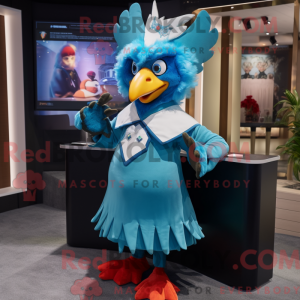 Cyan Rooster mascot costume...