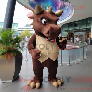 Brun Triceratops maskot...