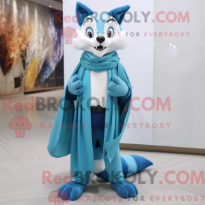Cyan Fox Maskottchen Kostüm...
