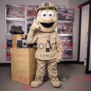 Beige Camera mascot costume...