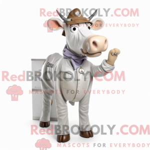 Silver Guernsey Cow mascot...