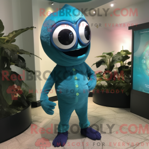Teal Cyclops mascot costume...
