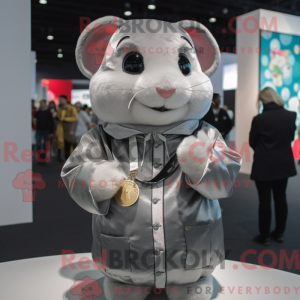 Sølv hamster maskot drakt...