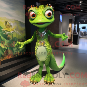 Olive Geckos maskot kostume...
