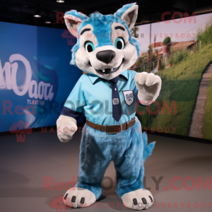 Cyan Bobcat maskot kostume...