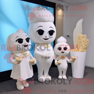 Hvid Pop Corn maskot...