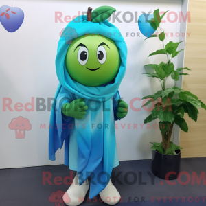 Cyan Apple mascot costume...