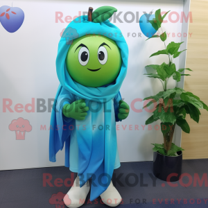 Cyan Apple maskot kostume...