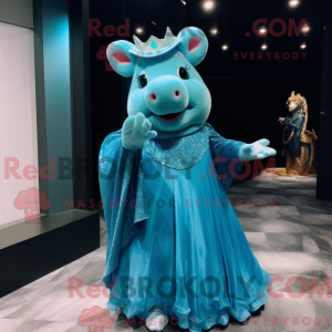 Cyan Pig-maskotdraktfigur...