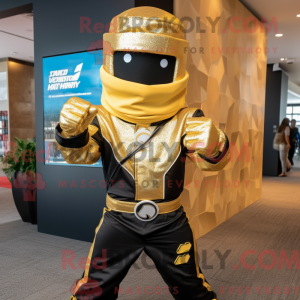 Guld Ninja maskot kostume...