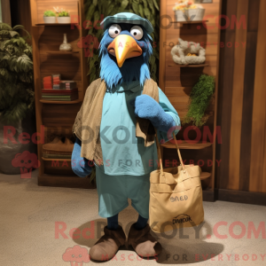 Cyan Crow maskot kostume...