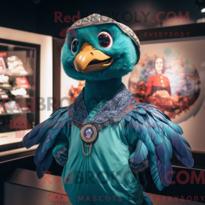 Teal Peacock mascot costume...