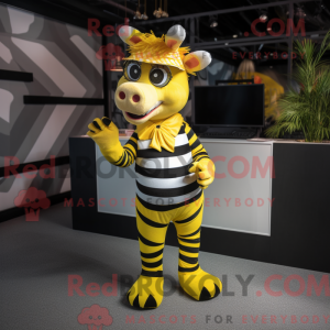 Yellow Zebra mascot costume...