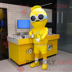 Gul Computer maskot kostume...